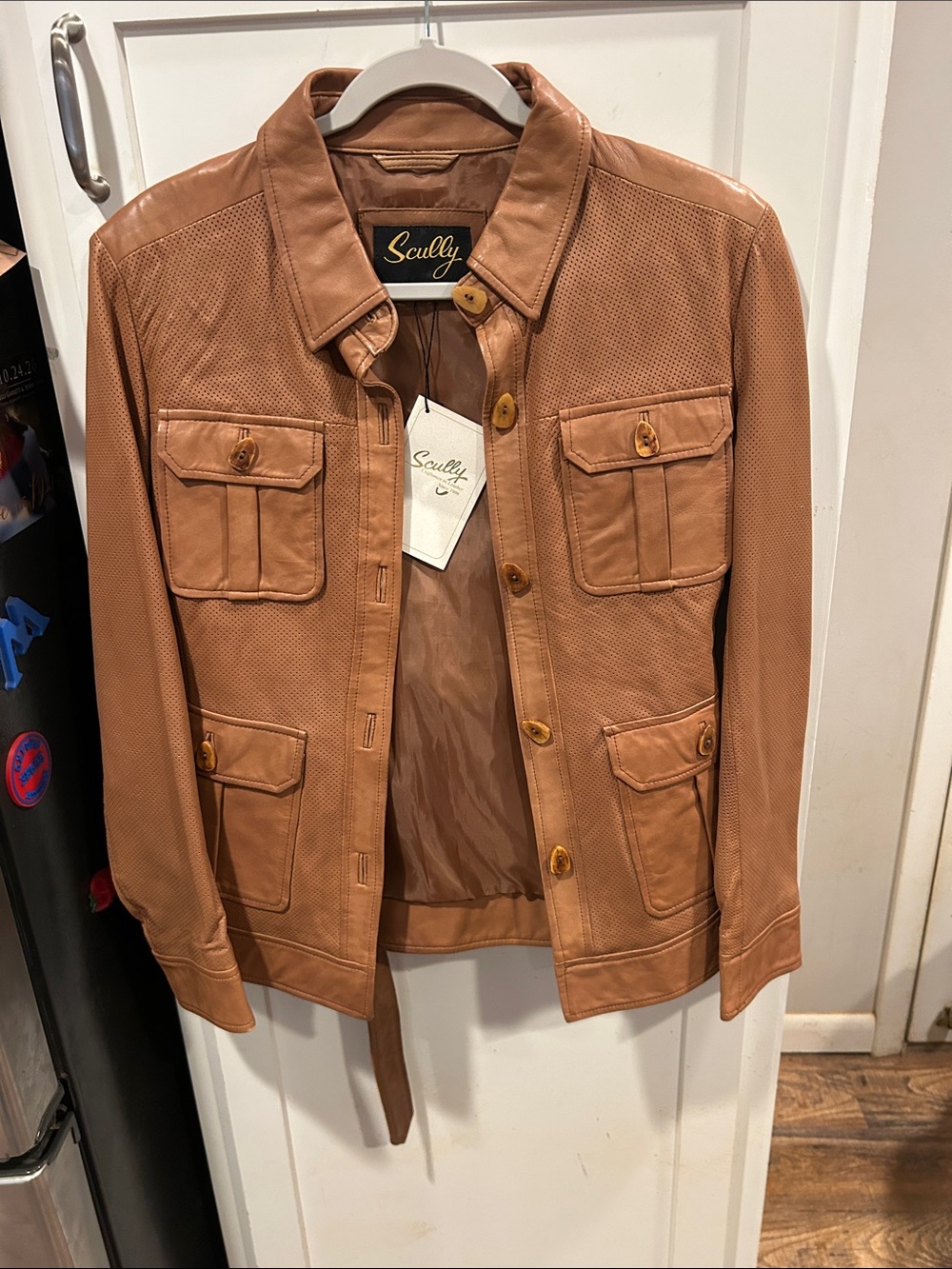 Scully Tan Brown Perforated Leather Field Jacket